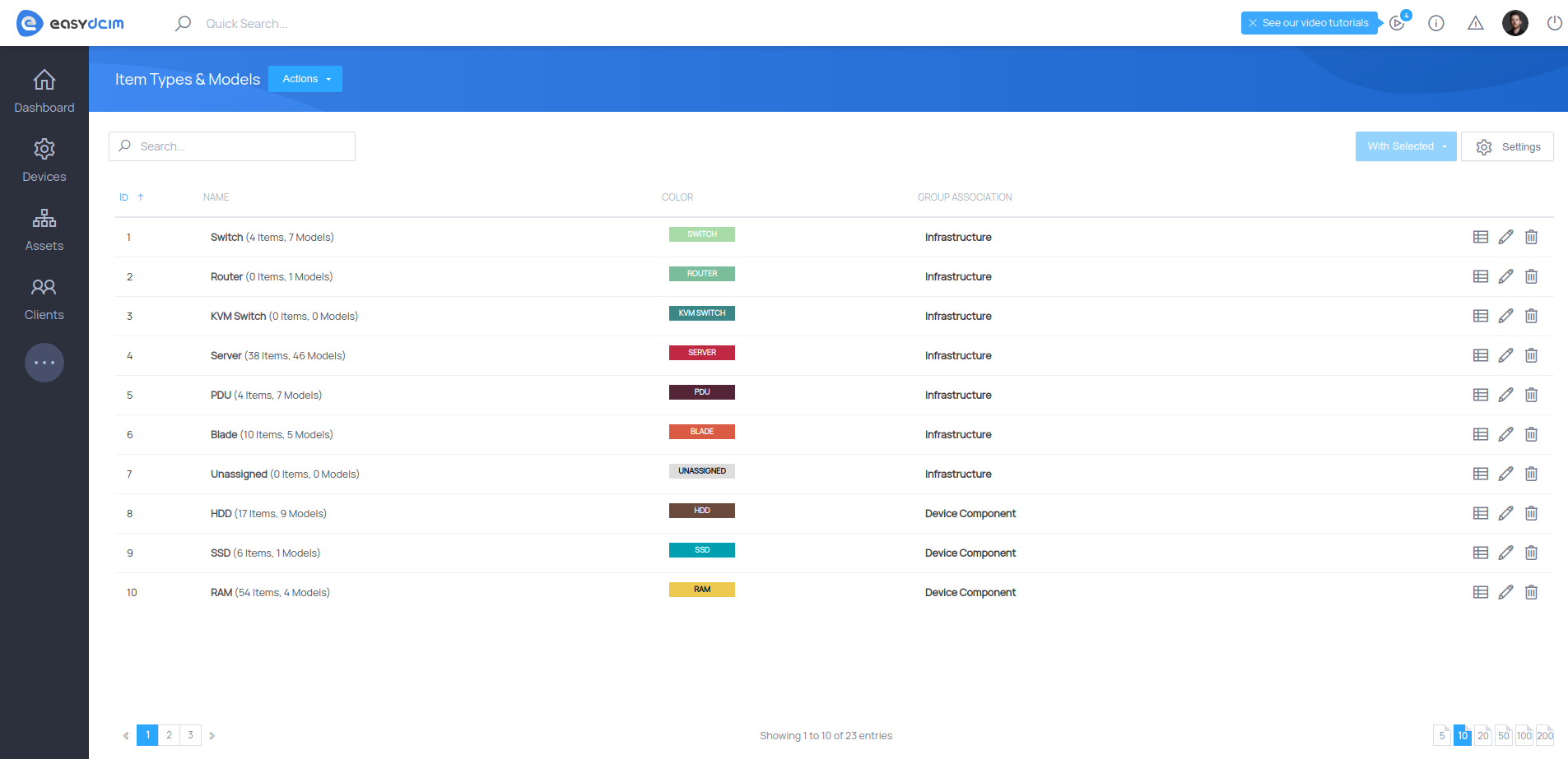 Table Item Types Colors - EasyDCIM v1.6.4