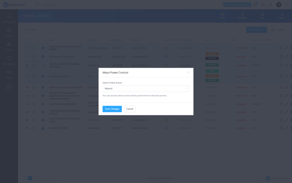 Mass Server Power Control - EasyDCIM v1.9.7
