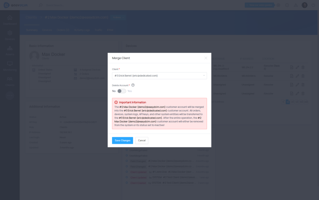 Client Account Merging - EasyDCIM v1.9.8