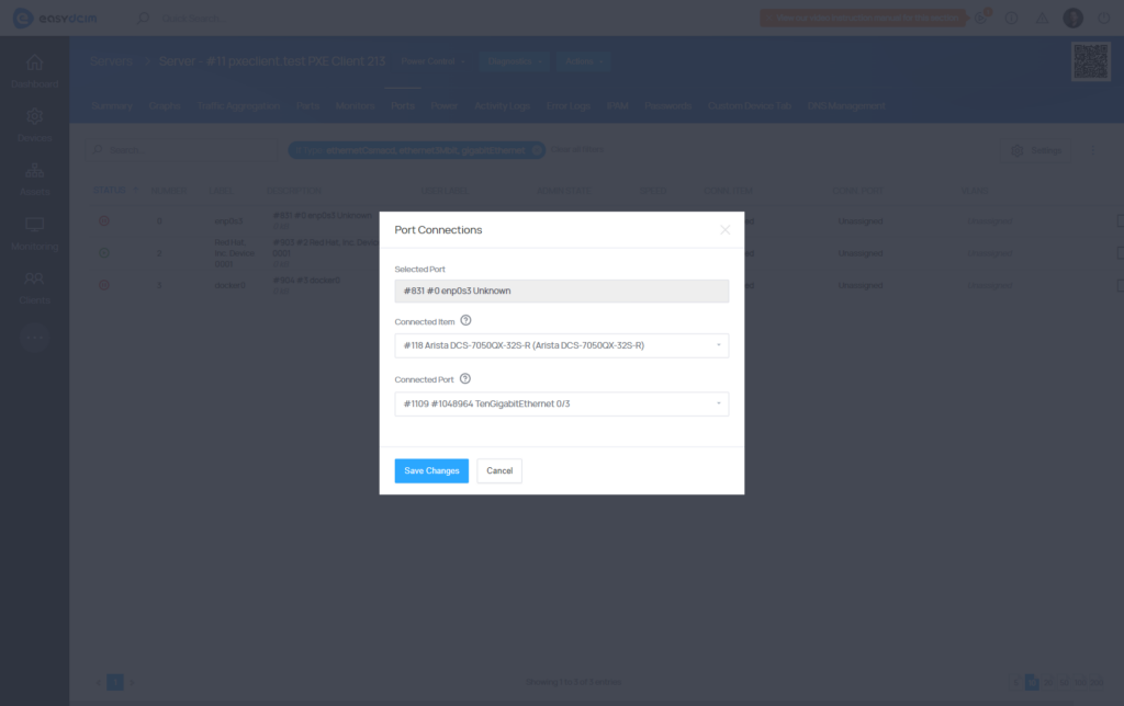 Network Ports Connections - EasyDCIM v1.9.8