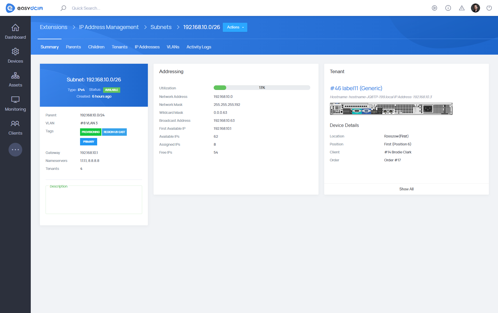IP Address Management - Subnet Summary - EasyDCIM v1.21.0