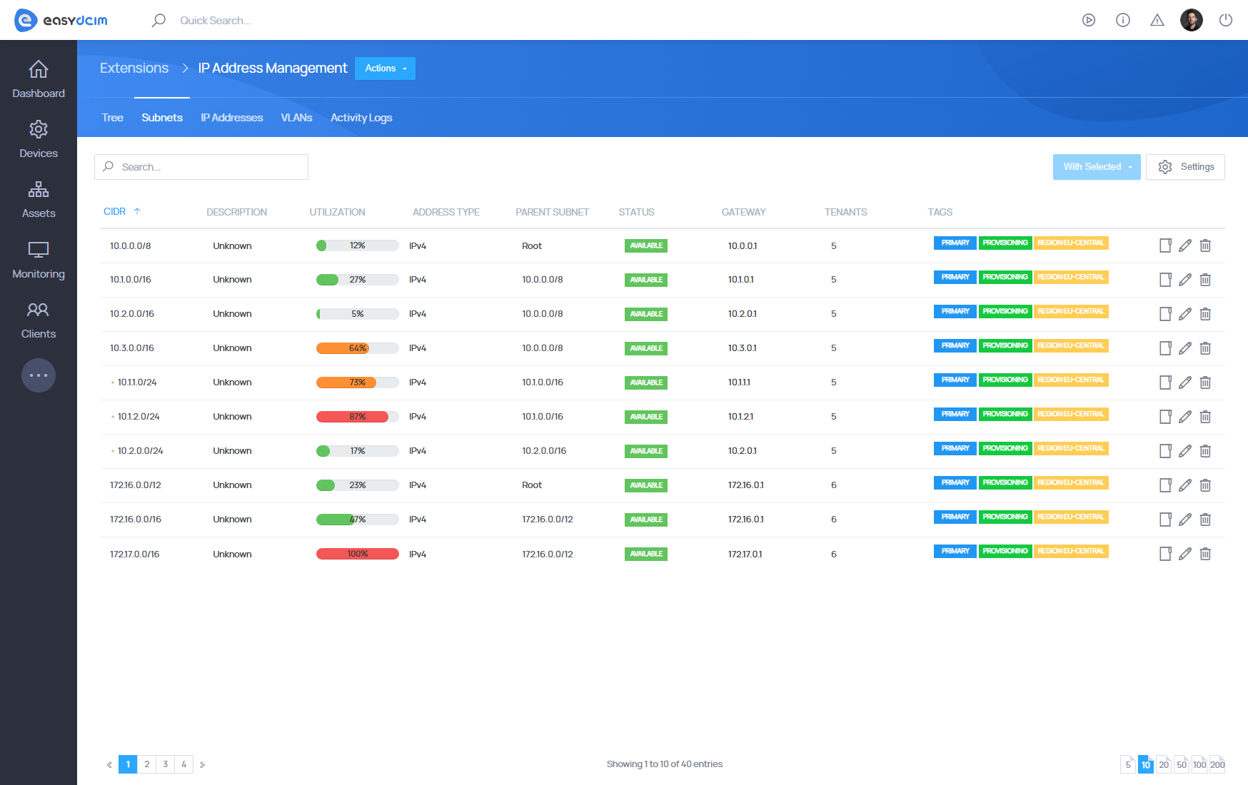 IP Address Management - Subnets - EasyDCIM v1.21.0