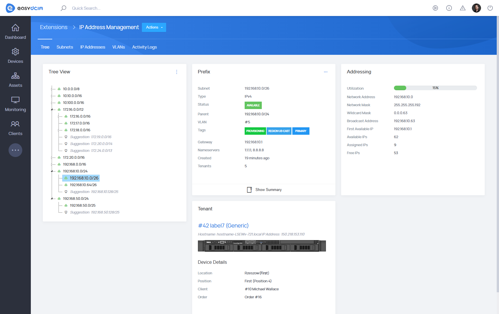 IP Address Management - Tree View - EasyDCIM v1.21.0