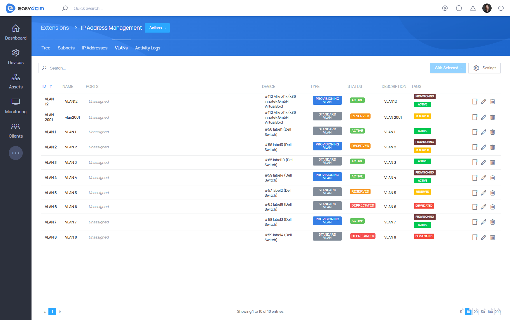 IP Address Management - VLANs - EasyDCIM v1.21.0