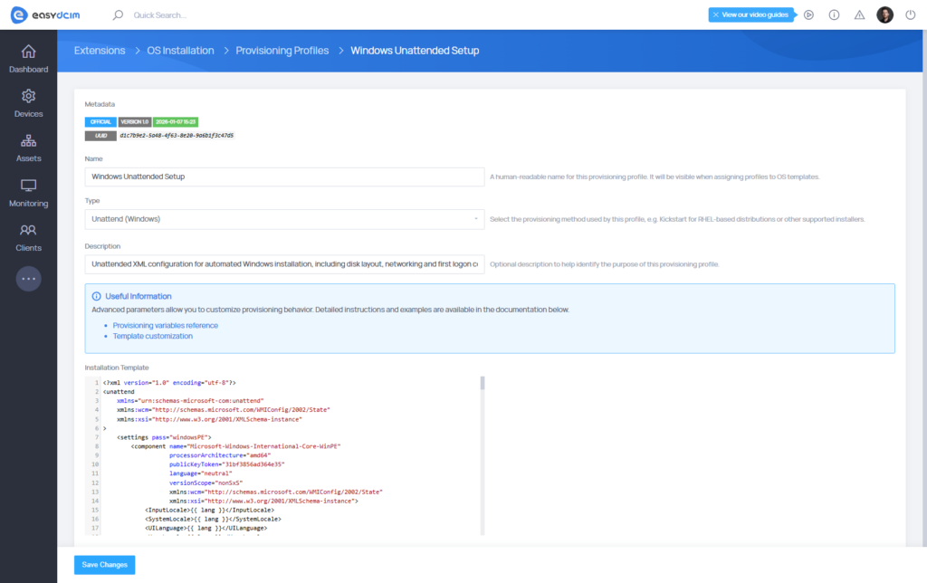 Provisioning Profiles - Windows Unattended Setup - EasyDCIM v1.24.0