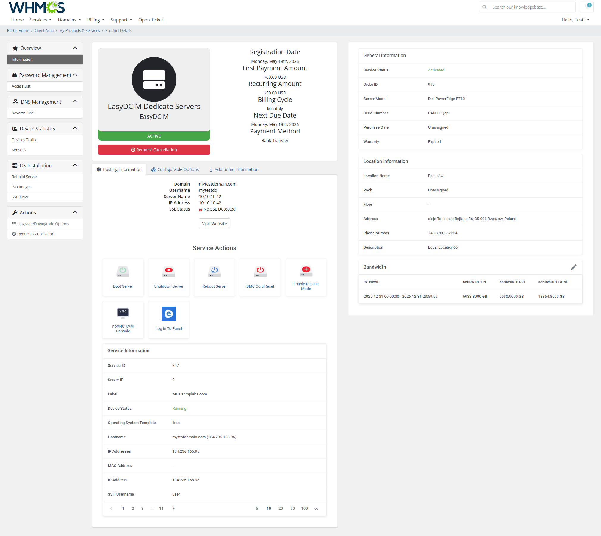 Client Area - EasyDCIM Dedicated Servers For WHMCS 3.0 by ModulesGarden