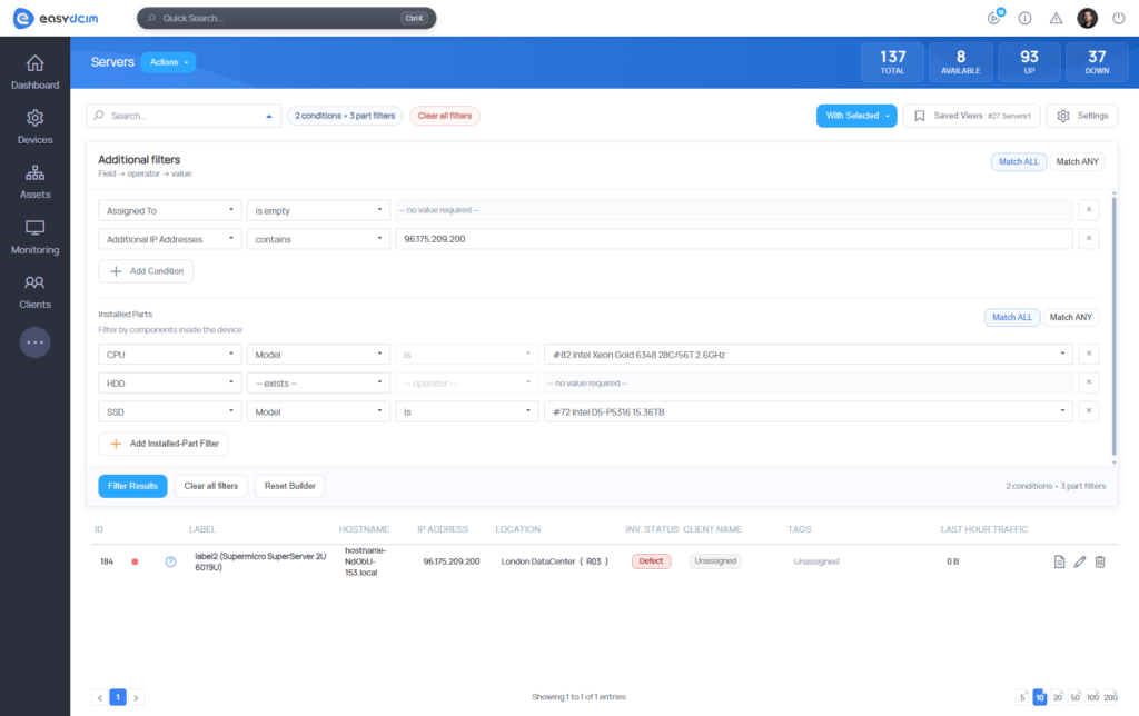 Advanced Filter Panel - EasyDCIM v1.26.0