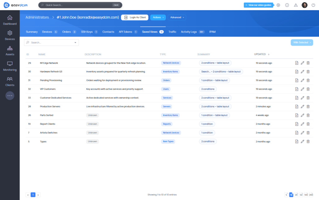 Saved Views - EasyDCIM v1.26.0