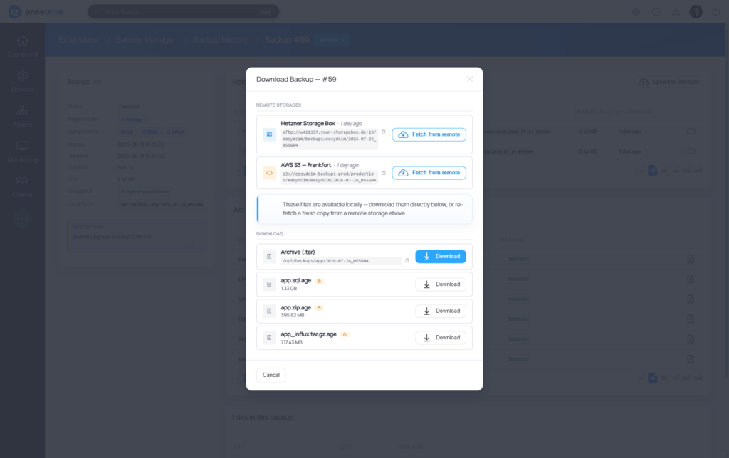 Backup Manager - Download - EasyDCIM v1.27.0