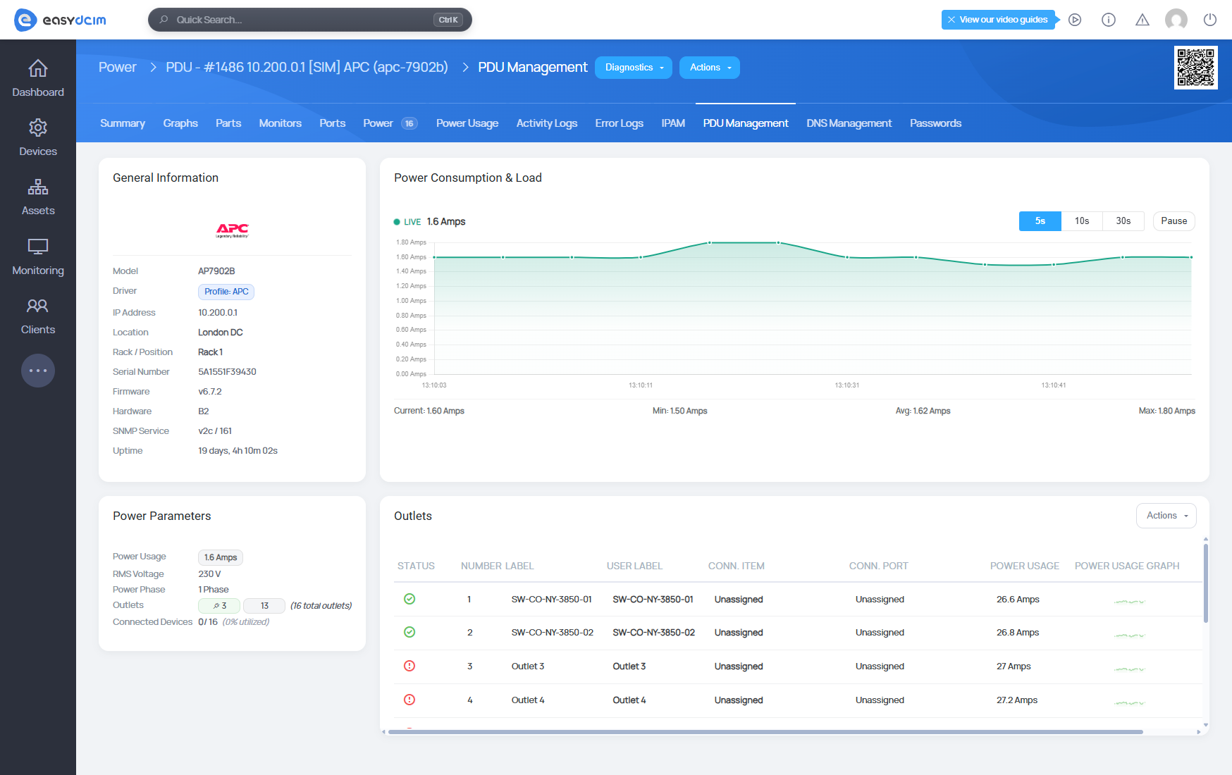 PDU live power usage - EasyDCIM v1.28.0
