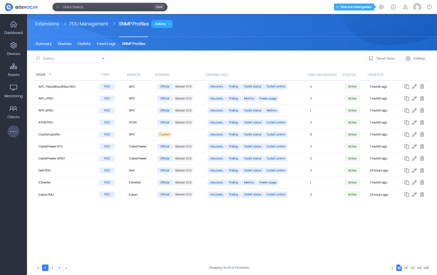 SNMP Profiles at PDU Management - EasyDCIM v1.28.0