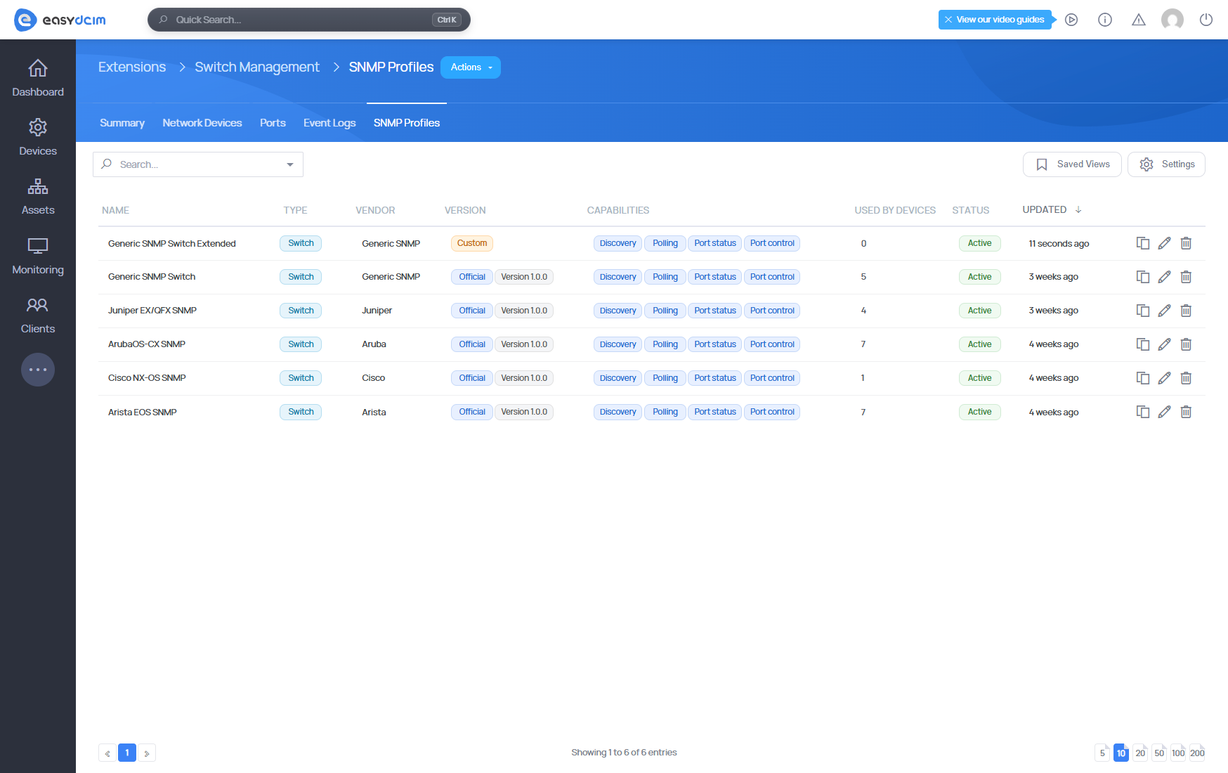 SNMP Profiles at Switch Management - EasyDCIM v1.28.0