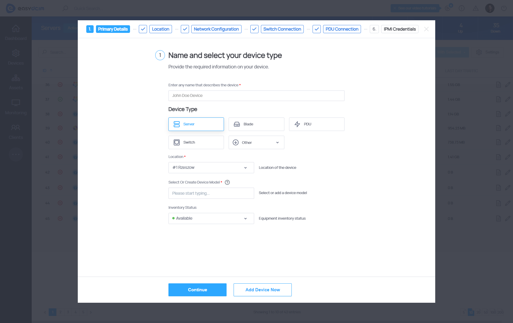 Add Single Device: Servers - EasyDCIM Documentation