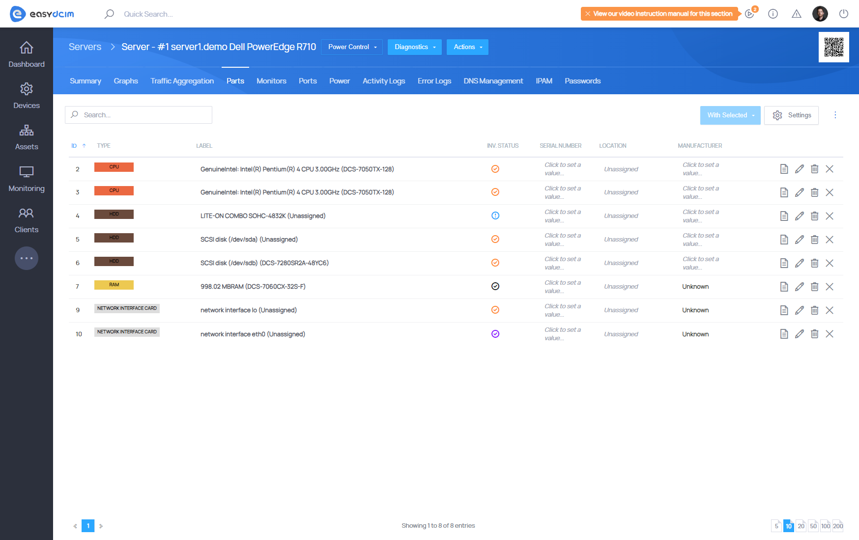 Server Parts Summary - EasyDCIM Documentation