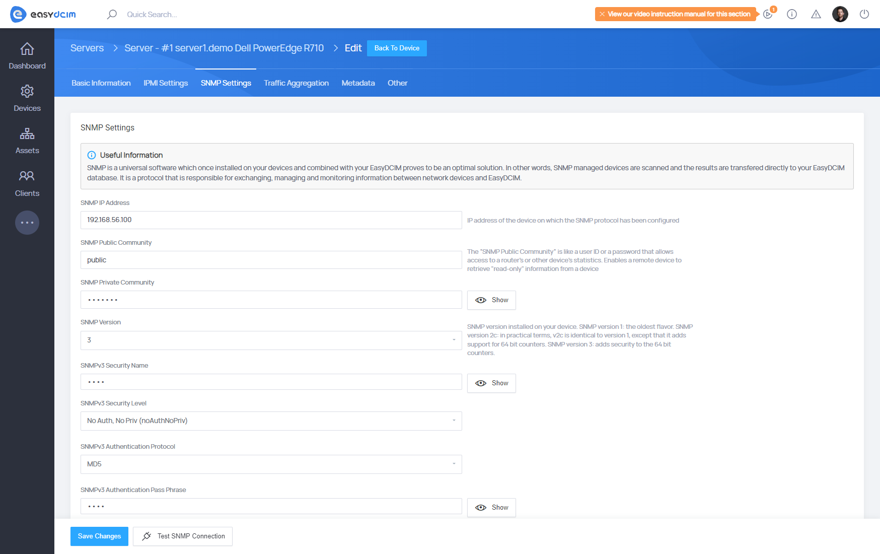 Switches: SNMP Settings - EasyDCIM Documentation