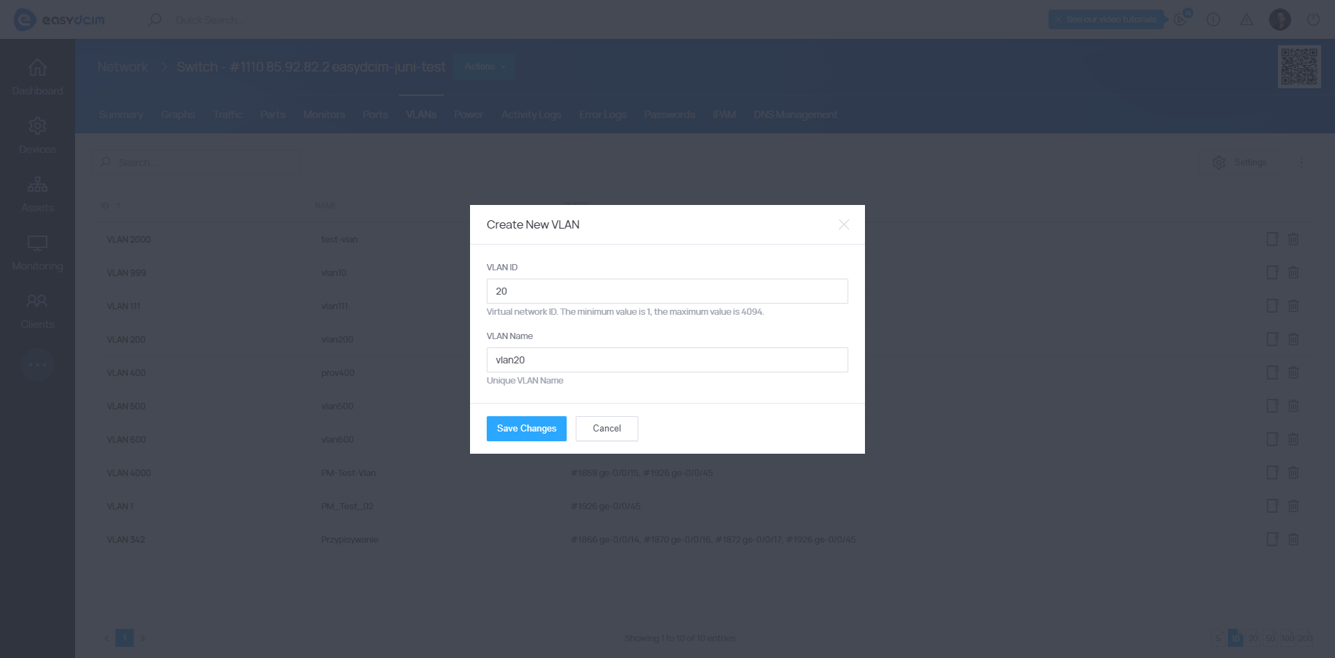 Creating New VLAN Form - EasyDCIM Documentation