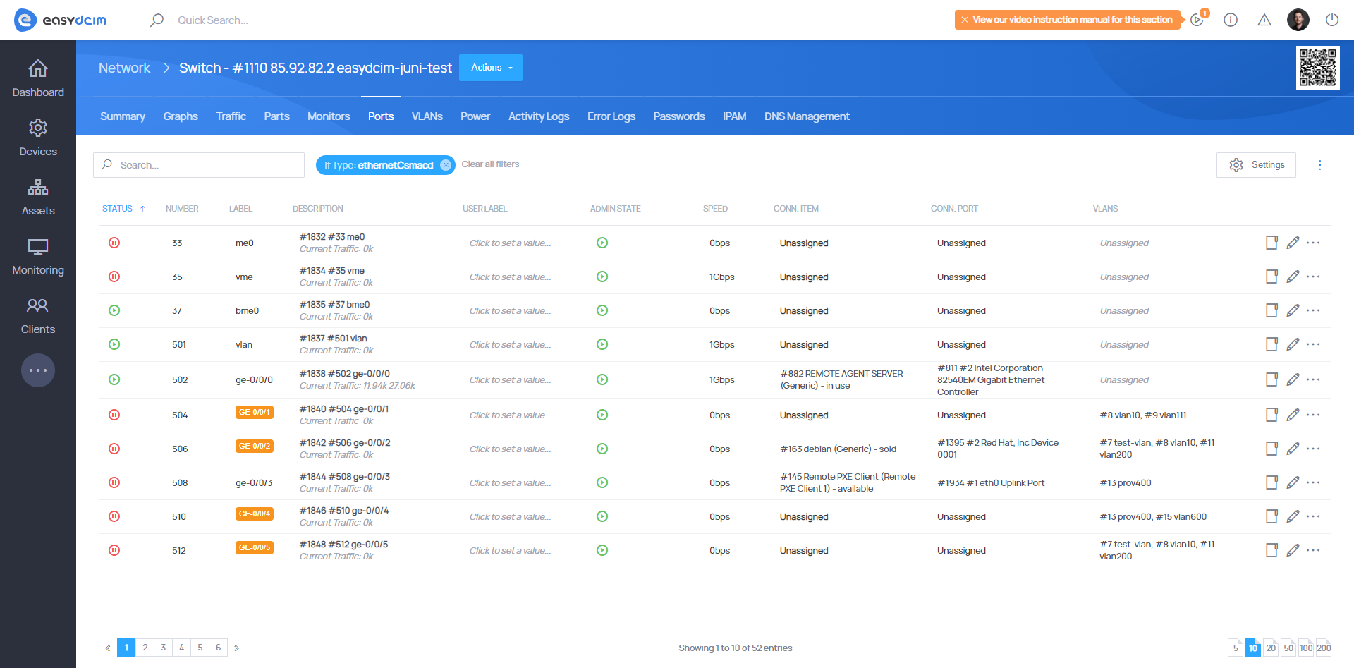 Network Ports with Assigned - EasyDCIM Documentation