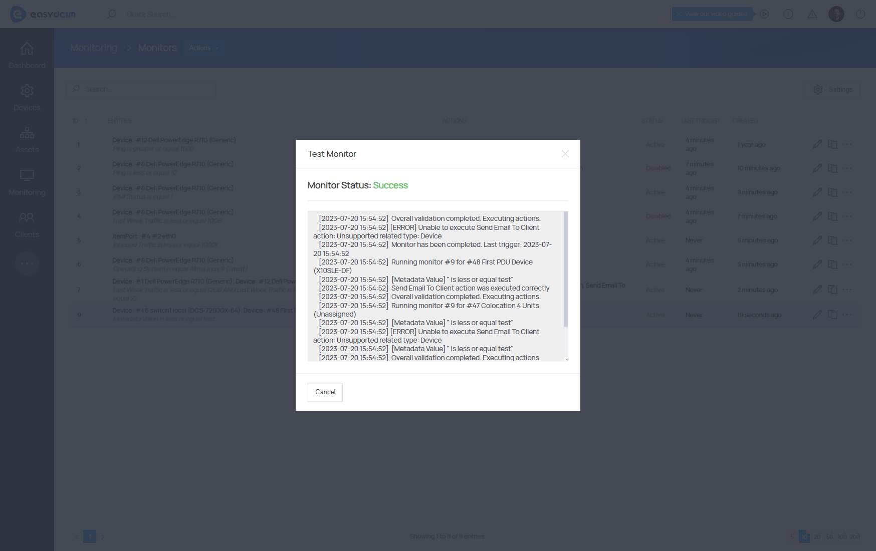 Advanced Monitoring: Live Monitor Testing - EasyDCIM Documentation