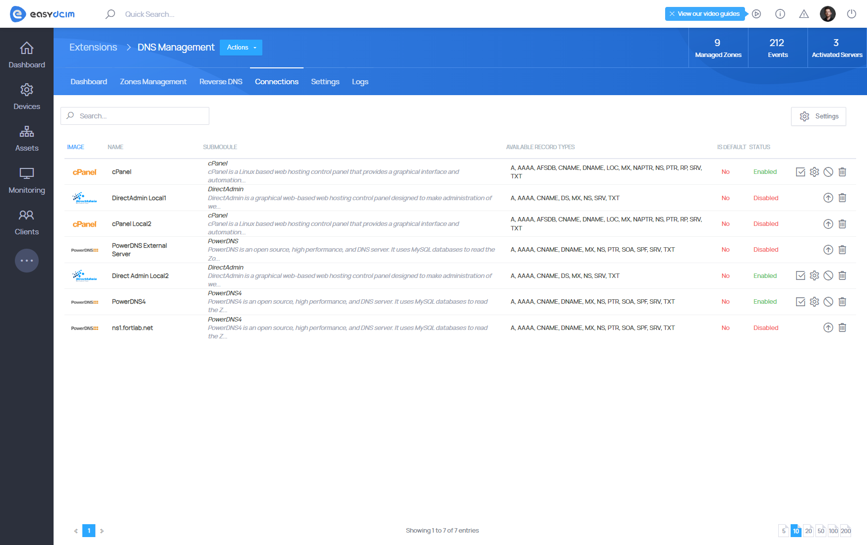 DNS Management: Connections - EasyDCIM Documentation