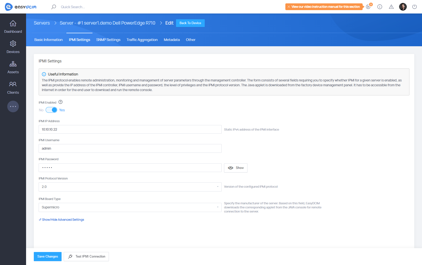 Server IPMI Configuration - EasyDCIM Documentation