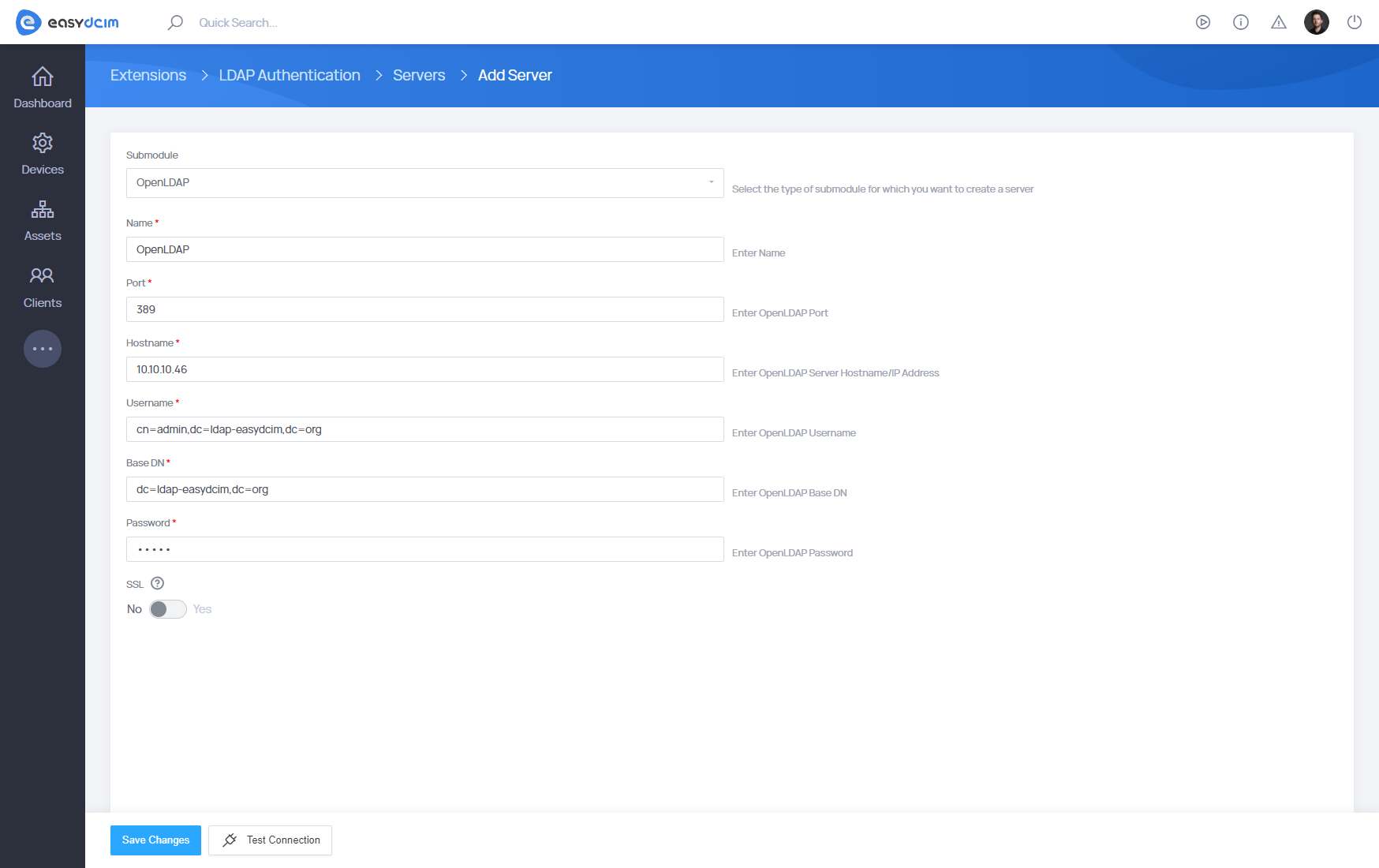 LDAP Authentication: Added Server Details - EasyDCIM Documentation