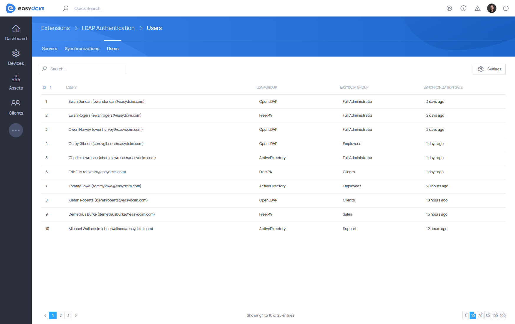 LDAP Authentication: Synchronized Users Table - EasyDCIM Documentation