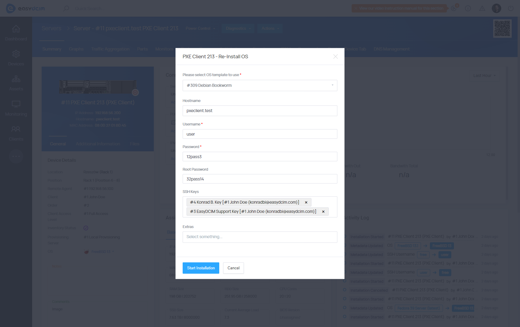 Adding SSH Key for OS Installation - EasyDCIM Documentation