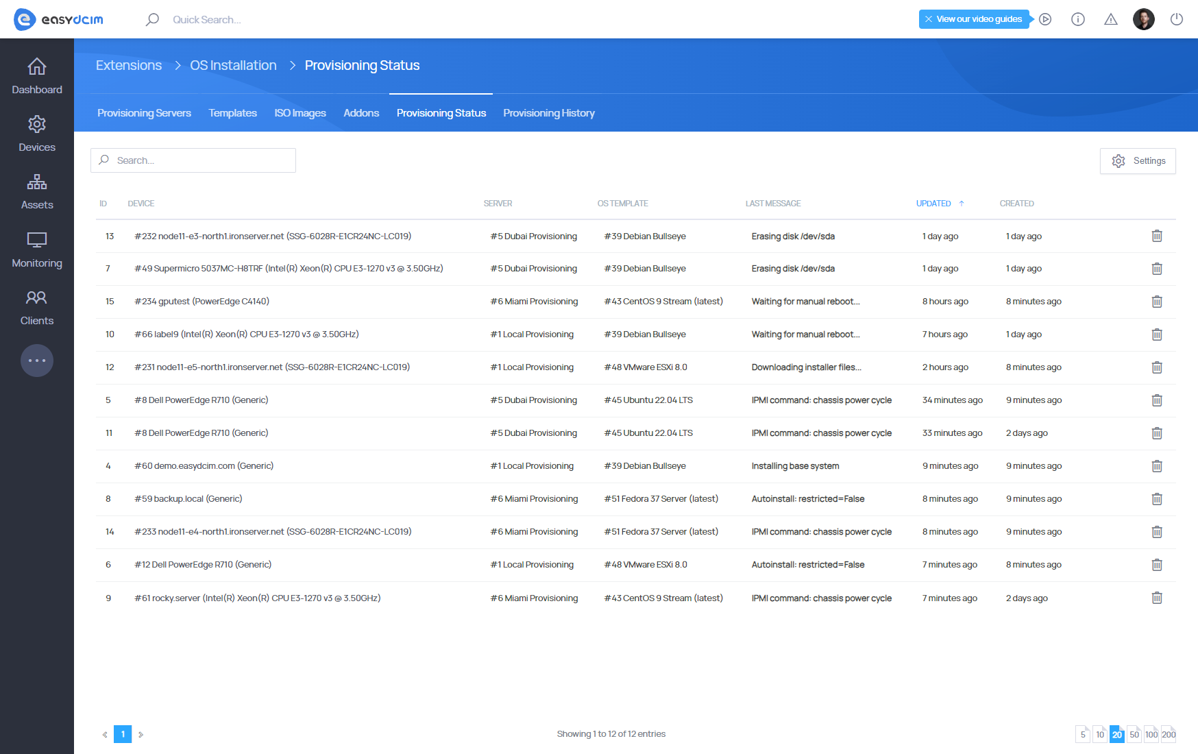 OS Installation: Provisioning Status - EasyDCIM Documentation