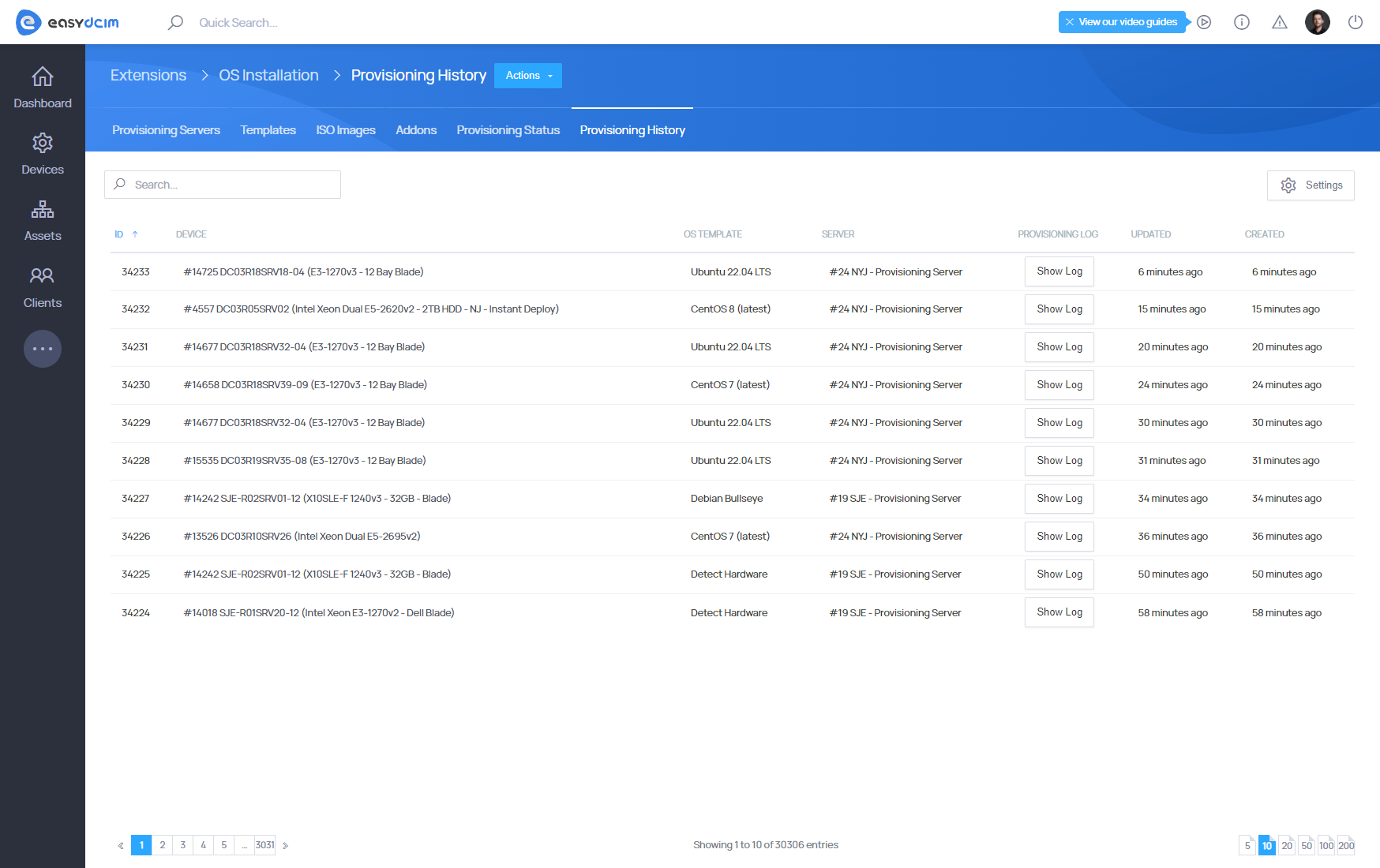 OS Installation: Provisioning History - EasyDCIM Documentation