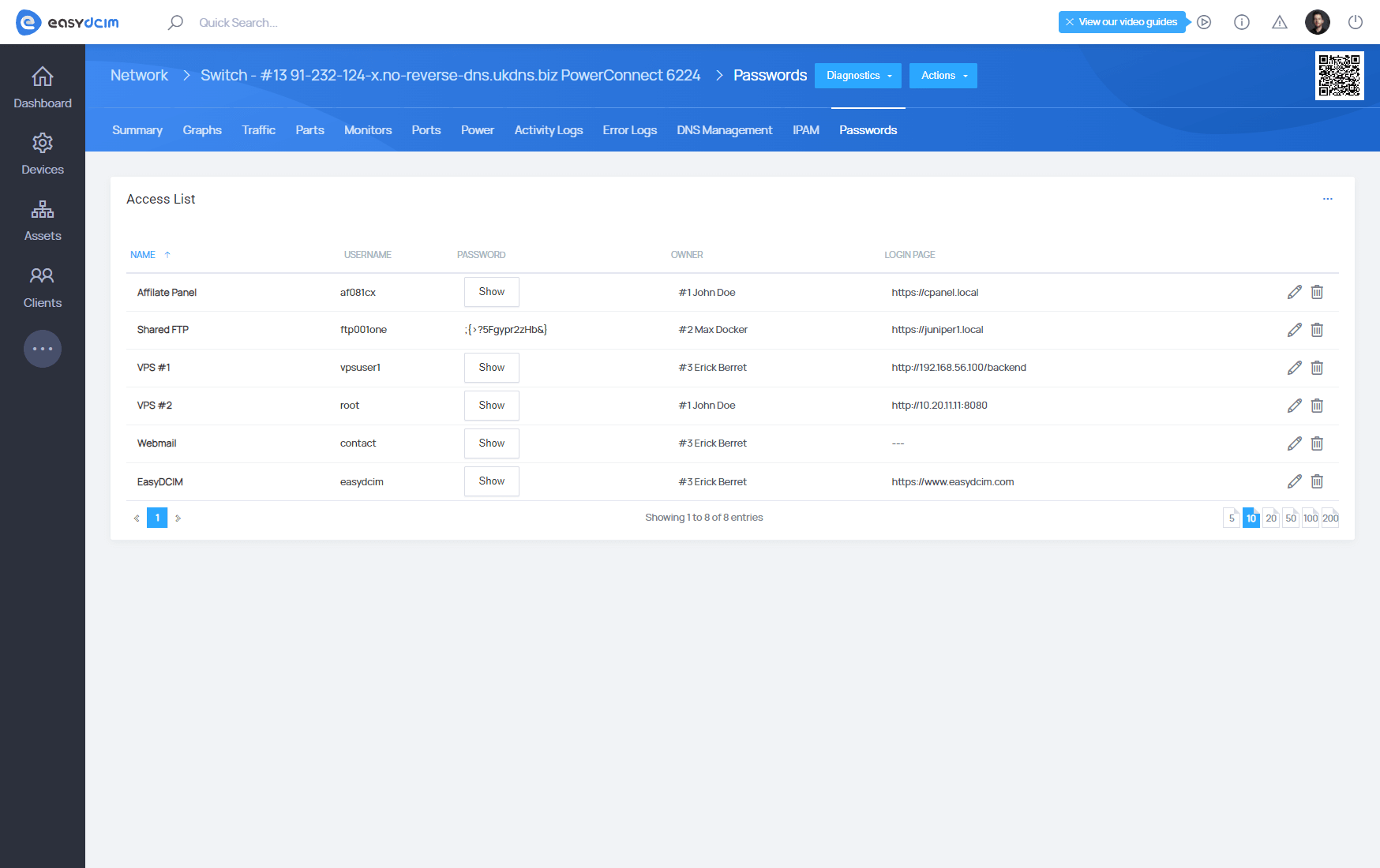 Access List to Switch Network Device - EasyDCIM Documentation