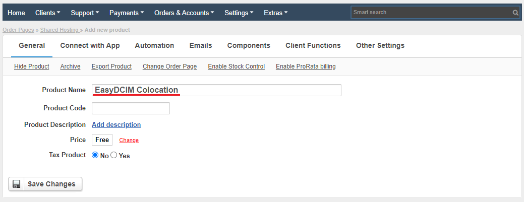 New Product Configuration: HostBill Colocation Module - EasyDCIM Documentation