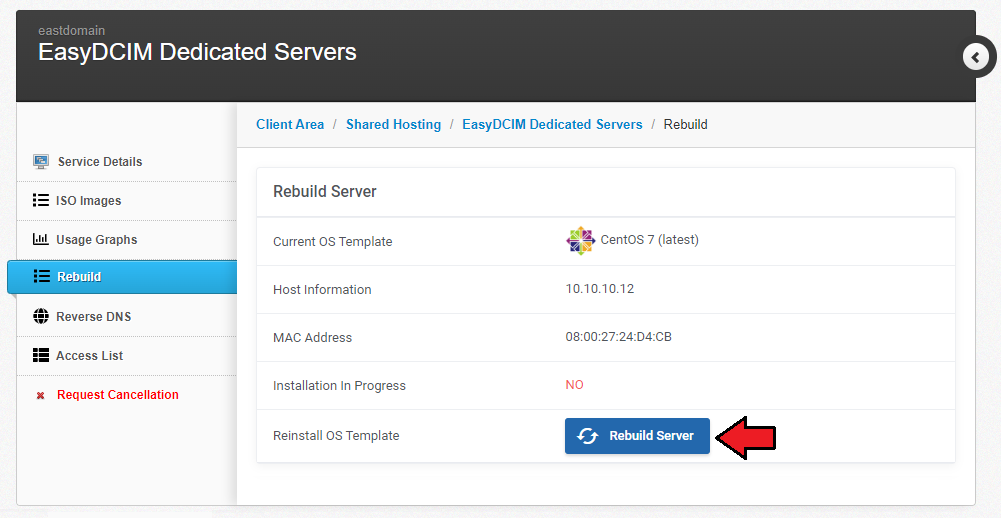 Rebuild Server: HostBill Dedicated Servers Module - EasyDCIM Documentation