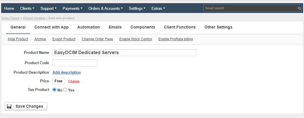 Product Configuration: HostBill Dedicated Servers Module - EasyDCIM Documentation