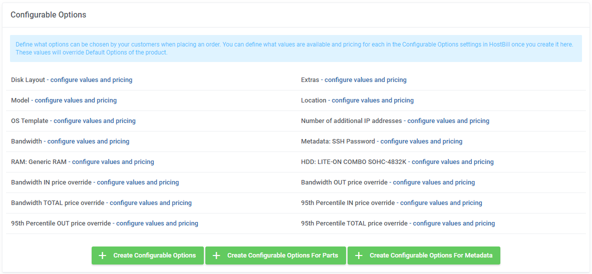 Configurable Optiosn: HostBill Dedicated Servers Module - EasyDCIM Documentation