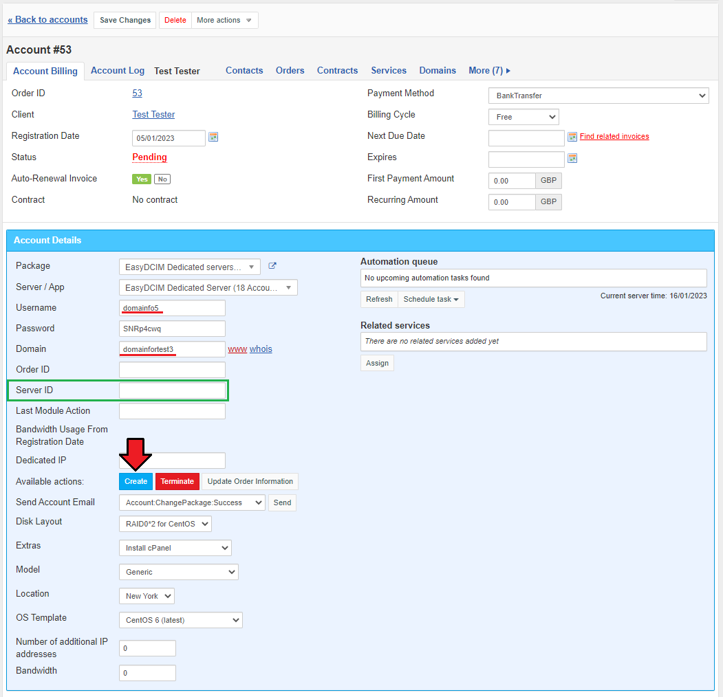 Account Details: HostBill Dedicated Servers Module - EasyDCIM Documentation