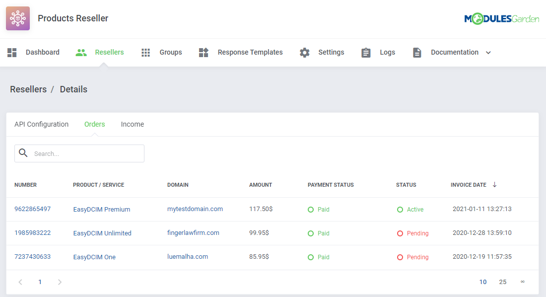 Reseller List of Orders: WHMCS Products Reseller Module - EasyDCIM Documentation