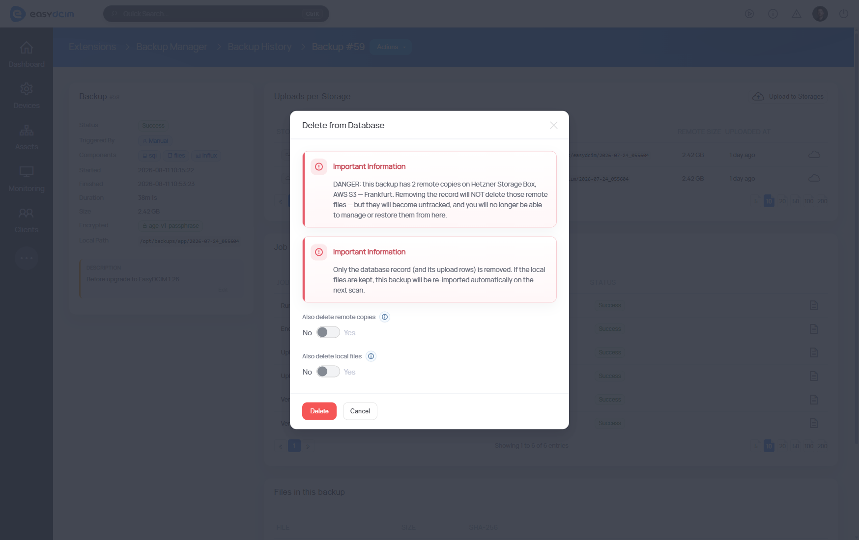 Backup Manager For EasyDCIM Extension - Backup Deletion