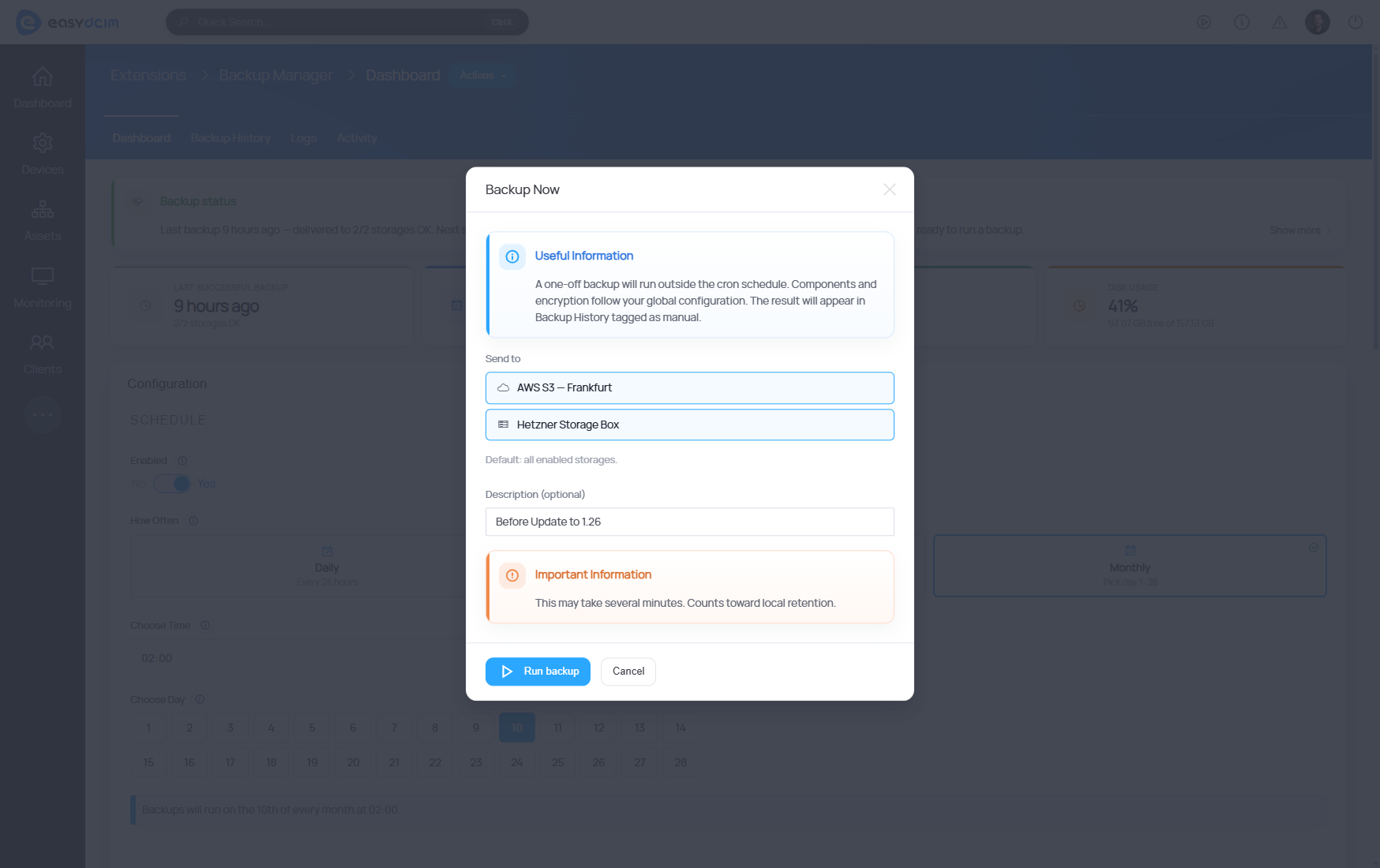 Backup Manager For EasyDCIM Extension - On-Demand Backup
