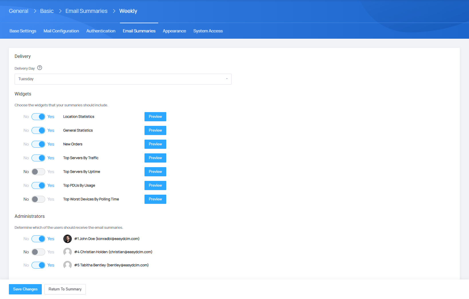 Custom Email Summaries - EasyDCIM Administration - Screenshot 3