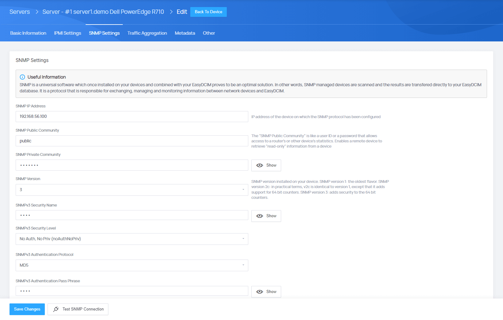 SNMP & IPMI Integrations - EasyDCIM Administration - Screenshot 1