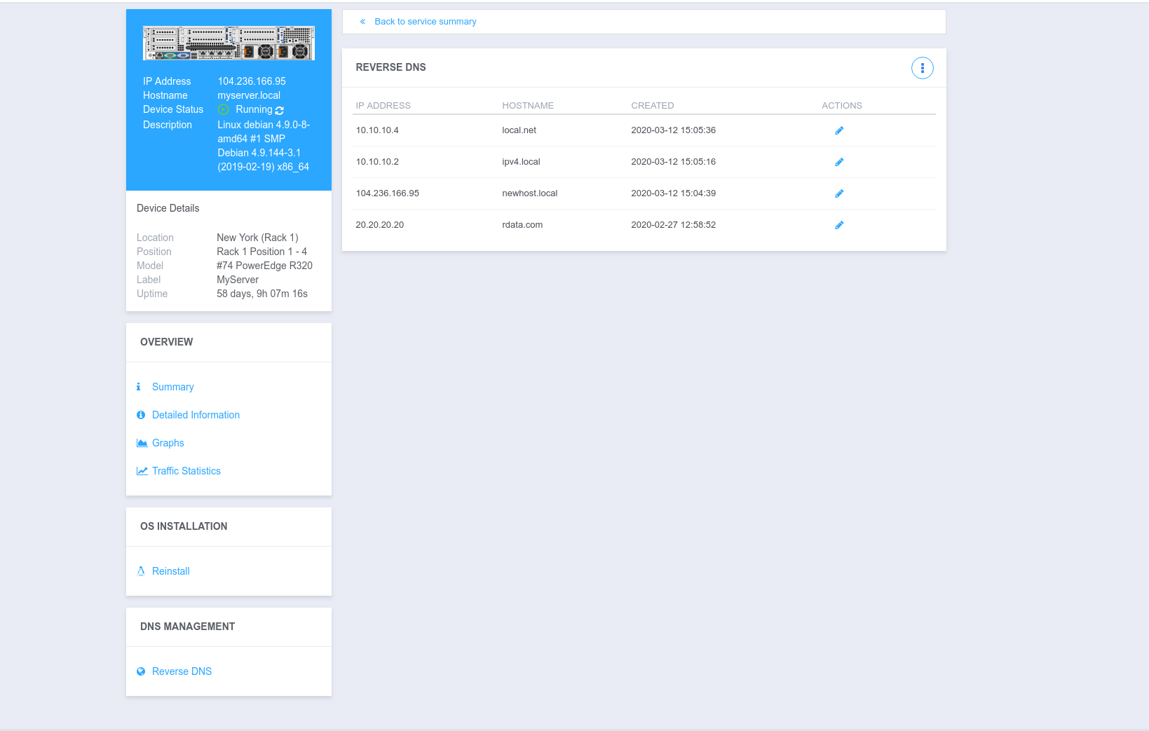 rDNS Management - EasyDCIM Client Control - Screenshot 1