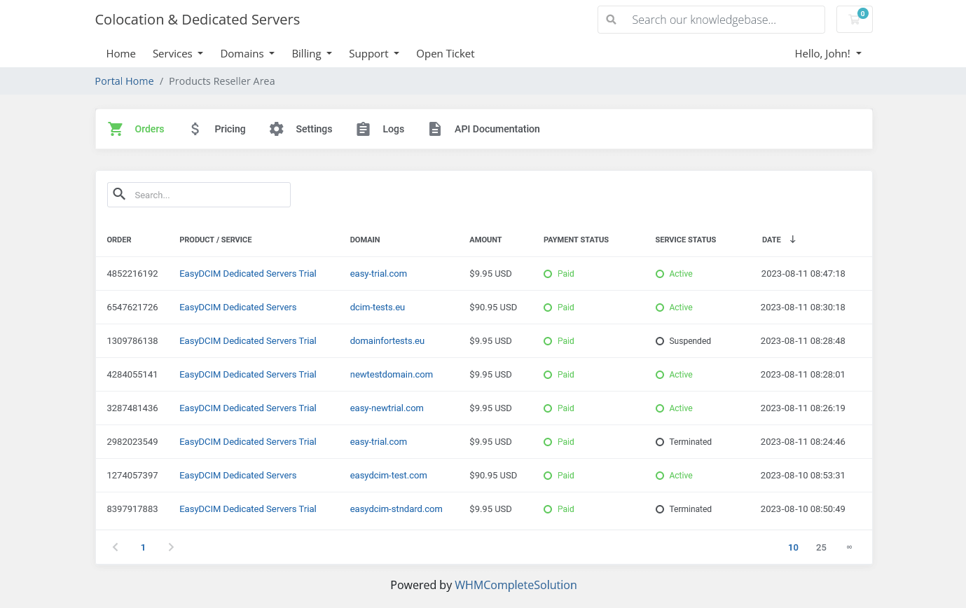 Reseller Area - EasyDCIM Servers Reselling - Screenshot 1